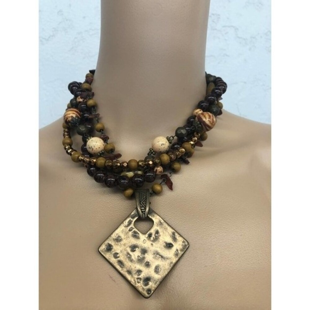 Brown beaded multi strand necklace